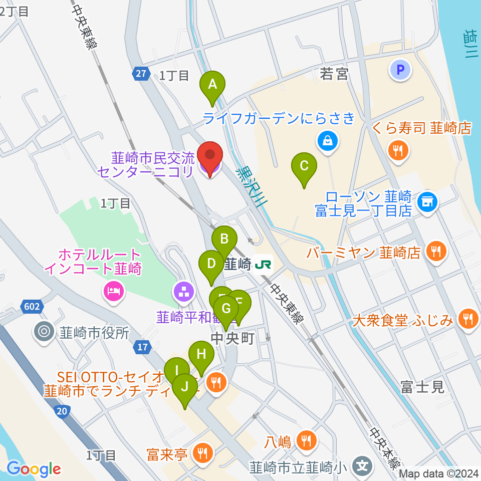 韮崎市民交流センターニコリ周辺のカフェ一覧地図