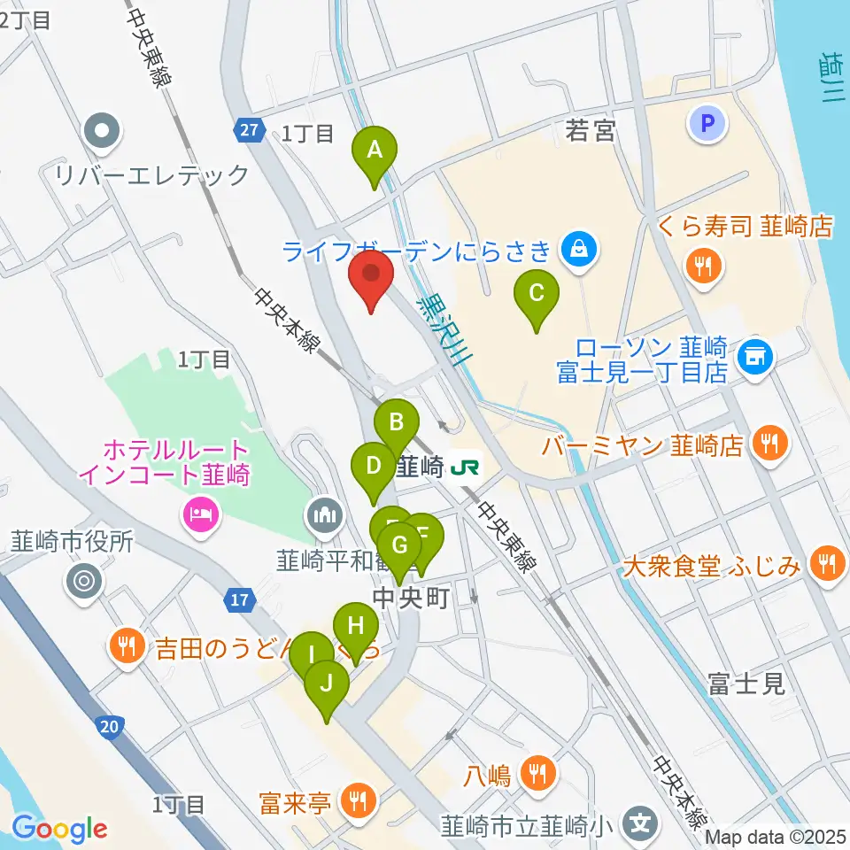 韮崎市民交流センターニコリ周辺のカフェ一覧地図