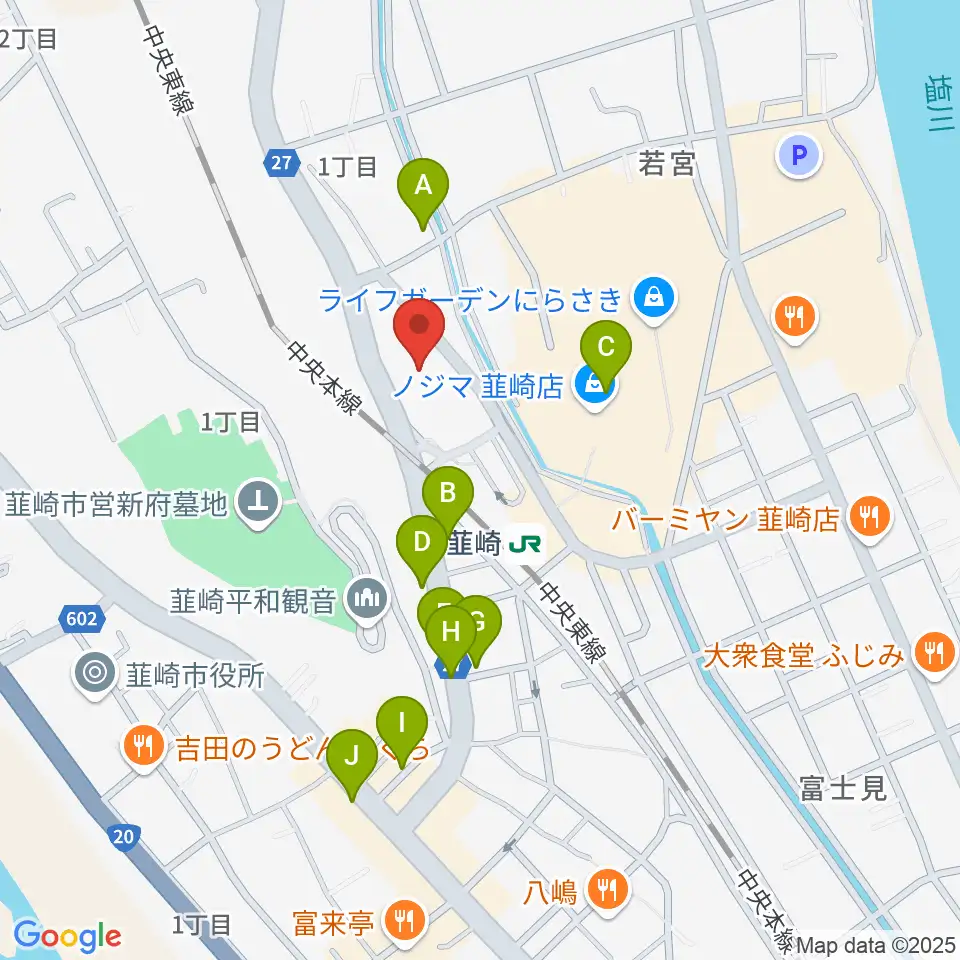 韮崎市民交流センターニコリ周辺のカフェ一覧地図