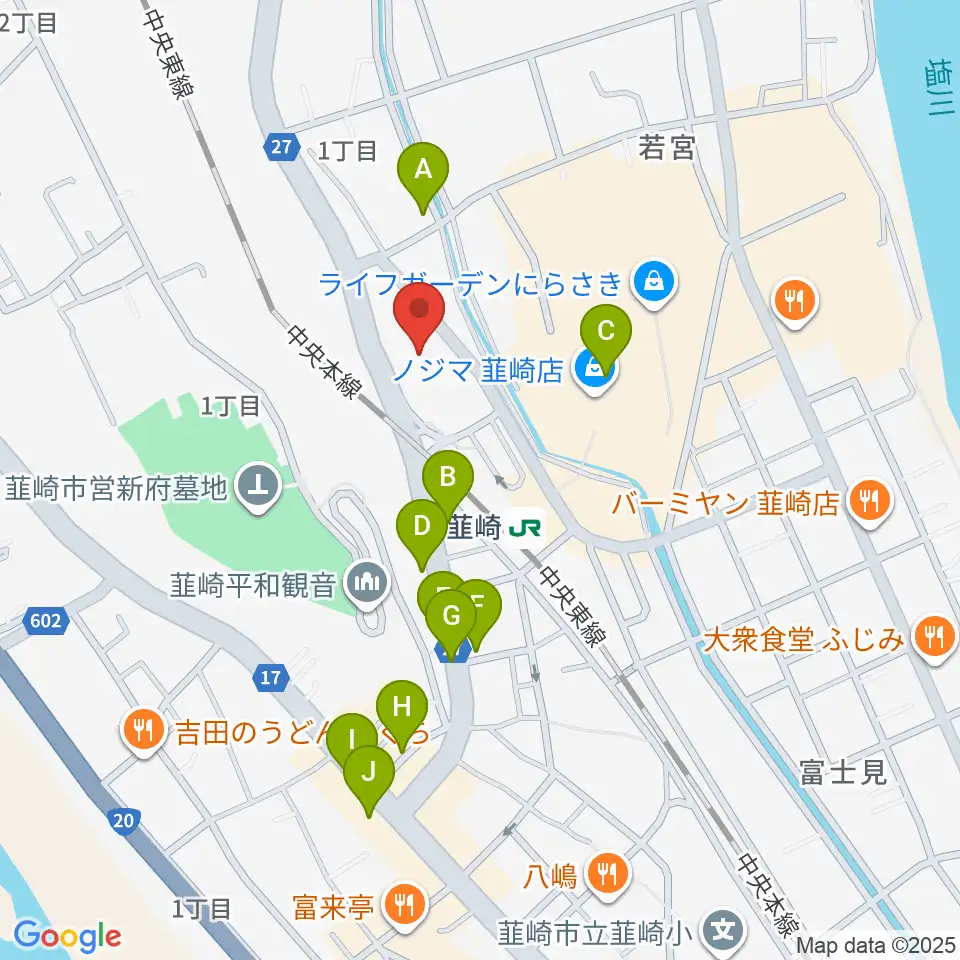 韮崎市民交流センターニコリ周辺のカフェ一覧地図