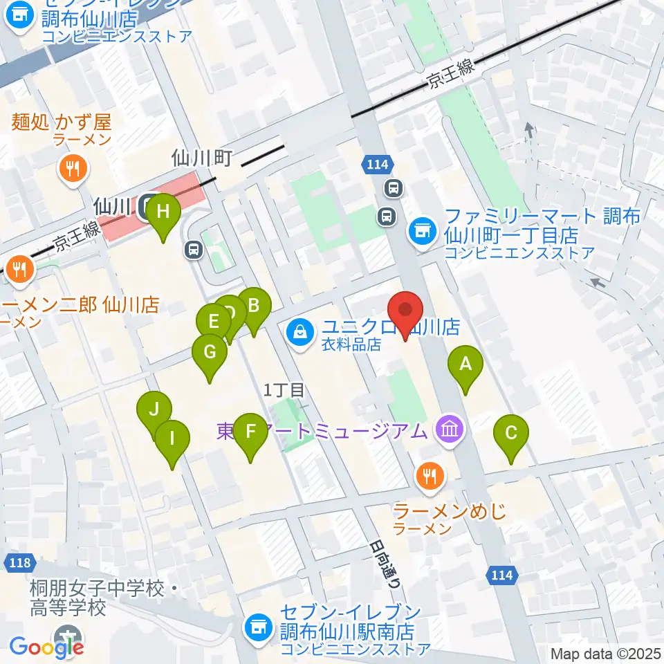調布市せんがわ劇場周辺のカフェ一覧地図