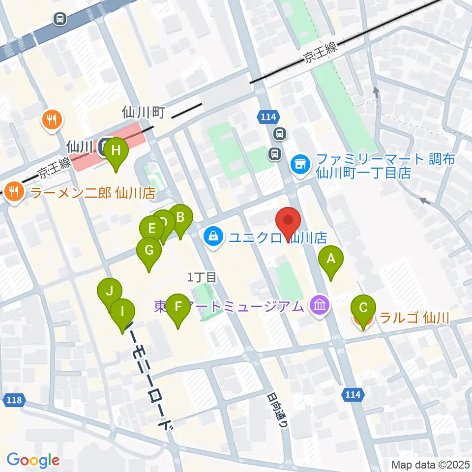 調布市せんがわ劇場周辺のカフェ一覧地図