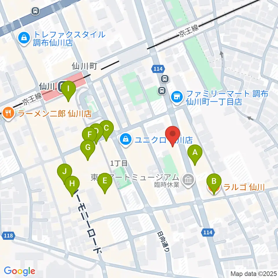 調布市せんがわ劇場周辺のカフェ一覧地図