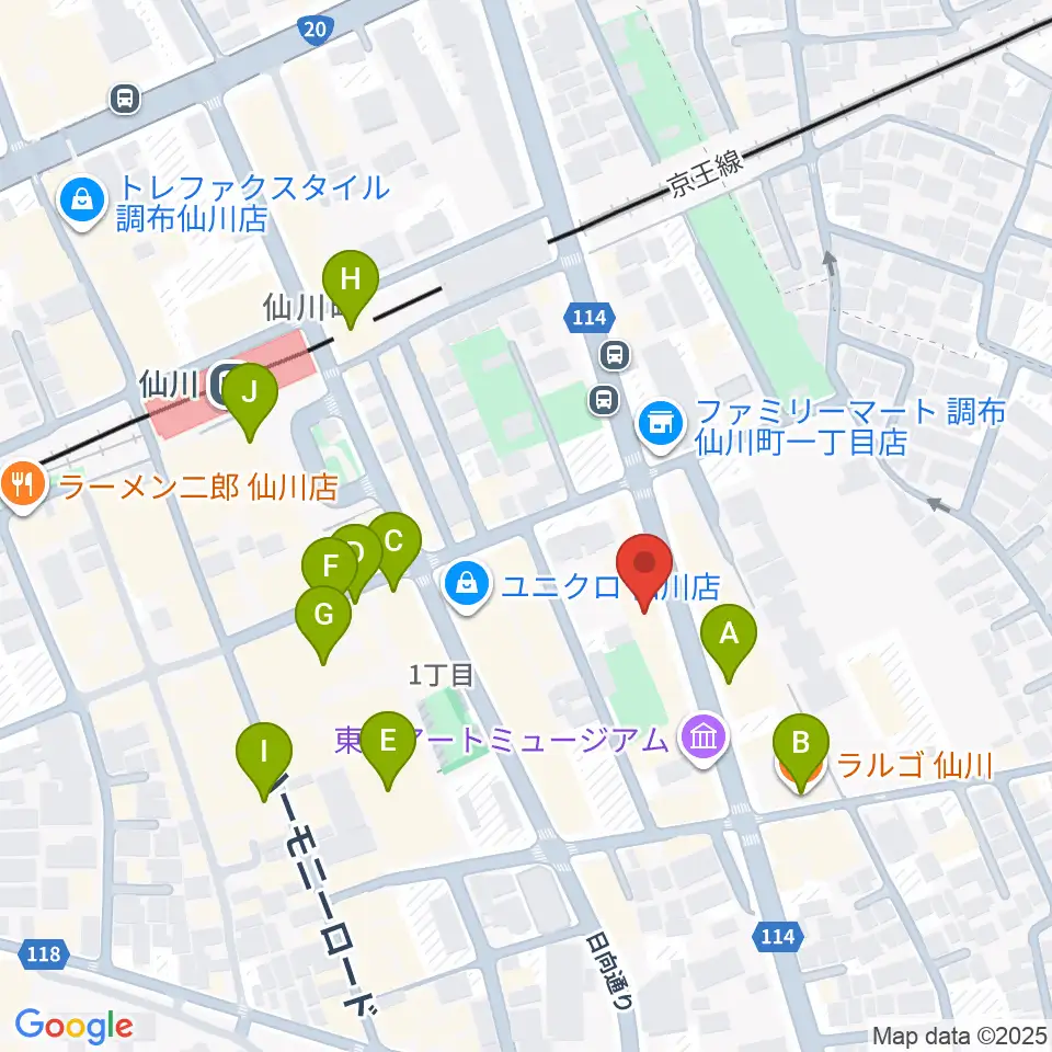 調布市せんがわ劇場周辺のカフェ一覧地図