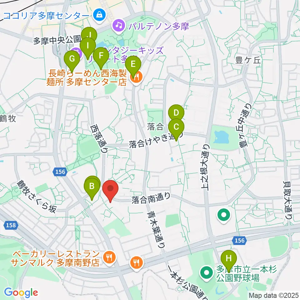 多摩市トムハウス周辺のカフェ一覧地図
