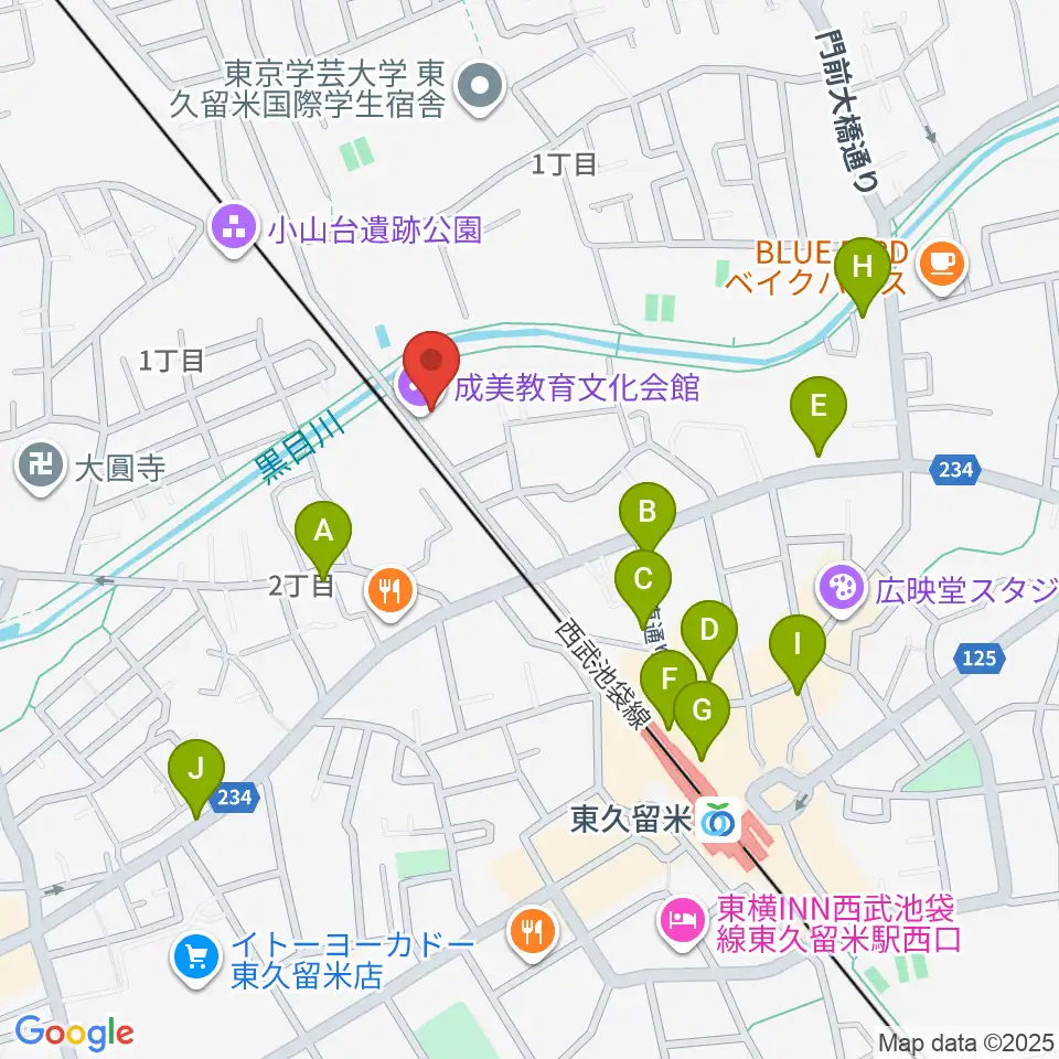 成美教育文化会館周辺のカフェ一覧地図
