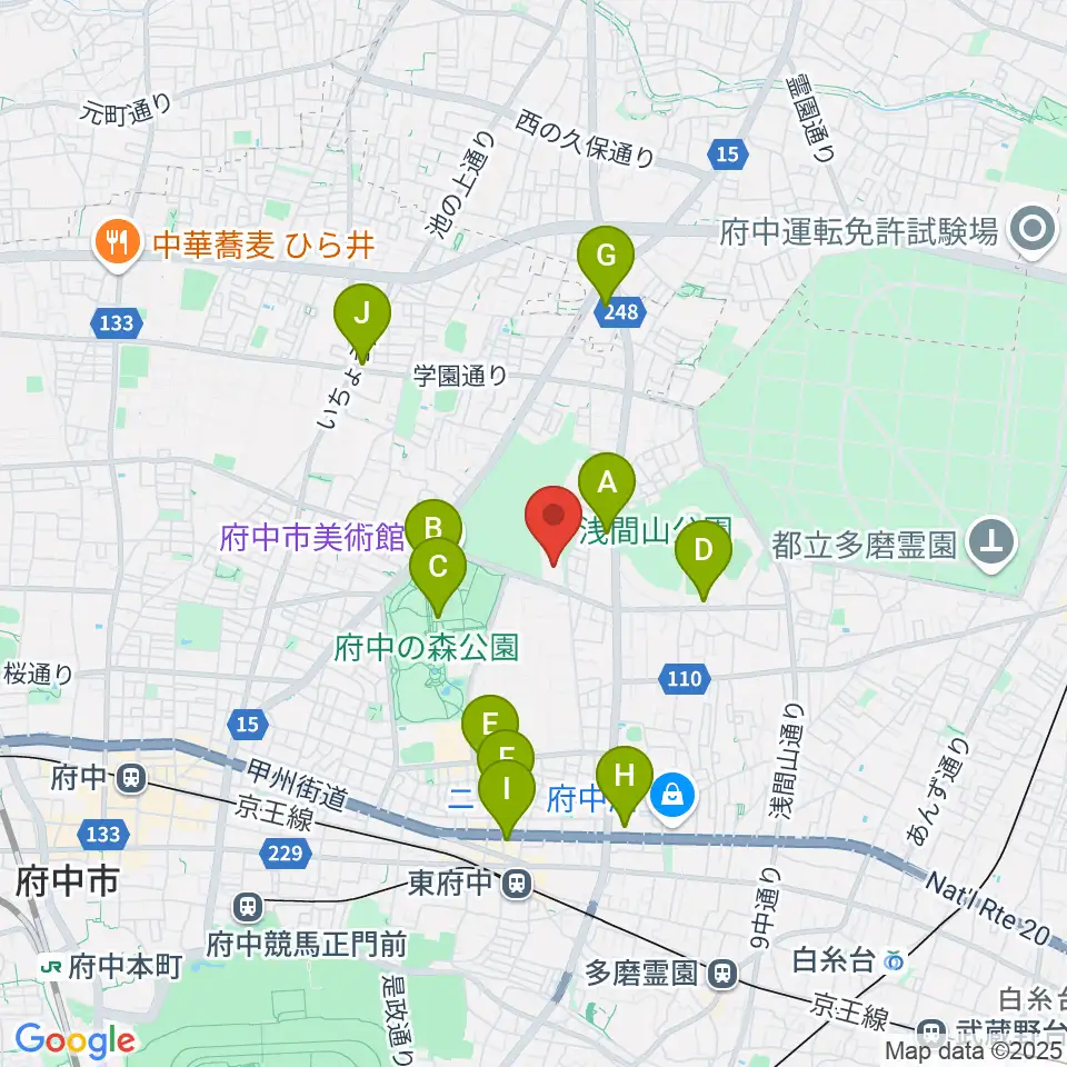 府中市生涯学習センター周辺のカフェ一覧地図