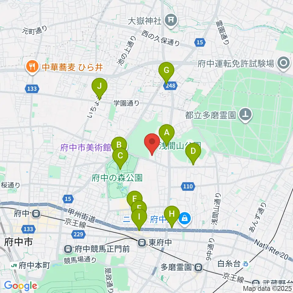 府中市生涯学習センター周辺のカフェ一覧地図