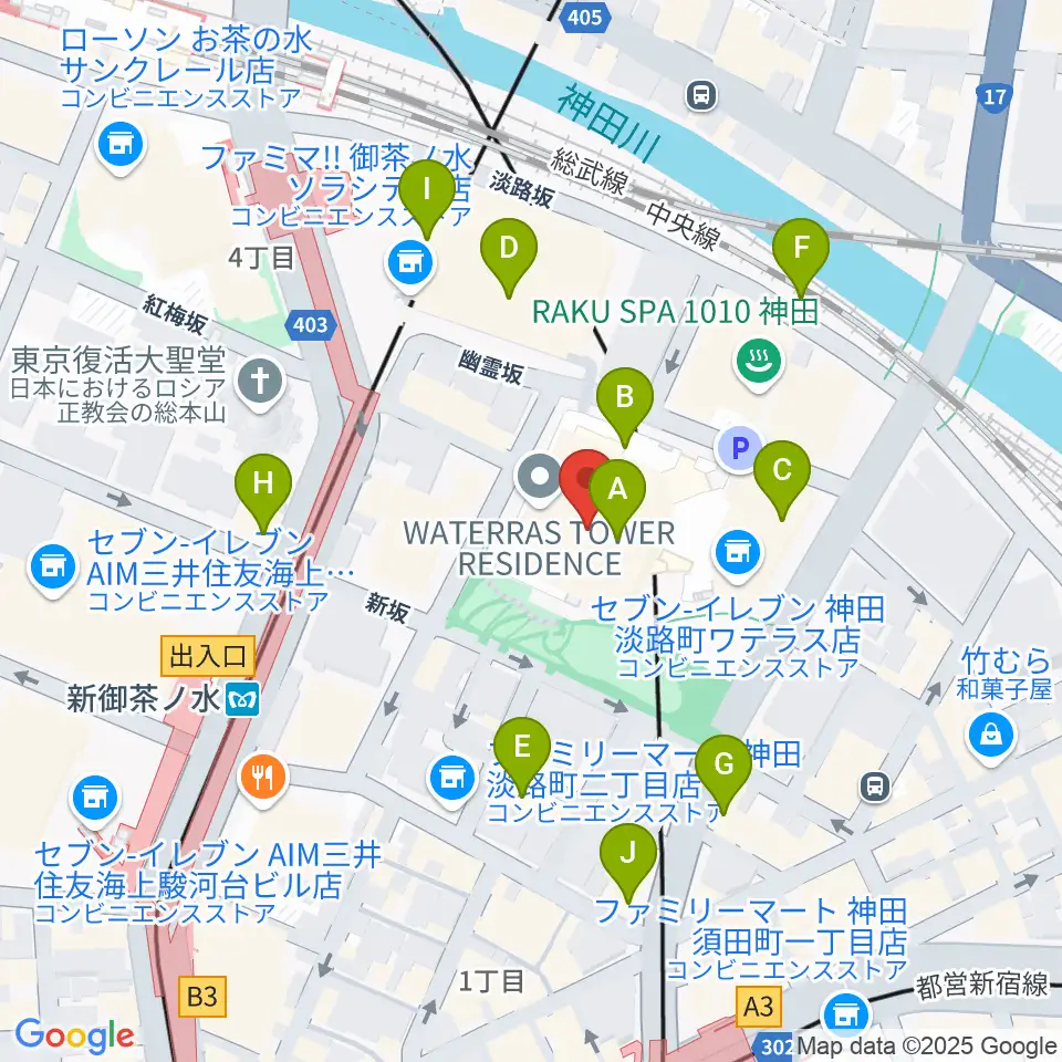 ワテラスコモンホール周辺のカフェ一覧地図