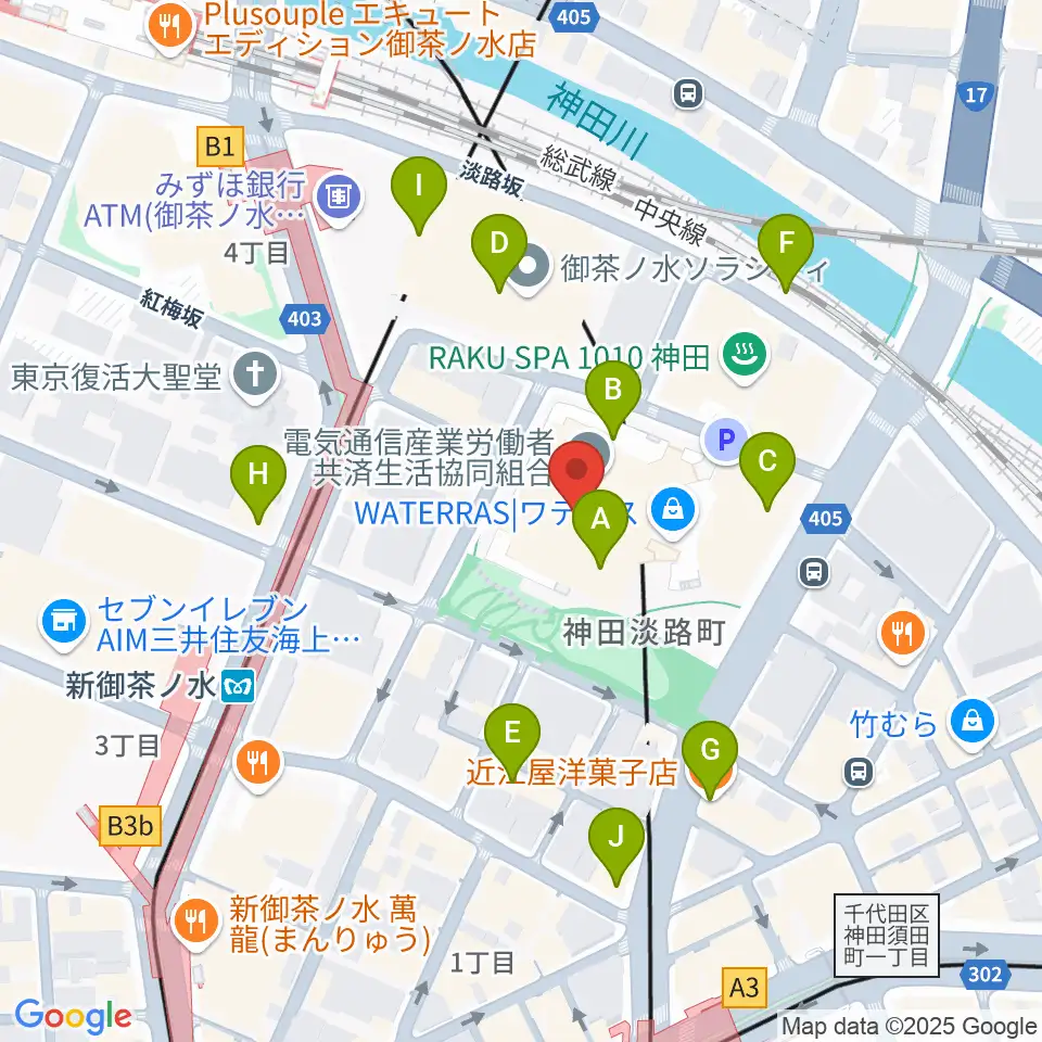 ワテラスコモンホール周辺のカフェ一覧地図
