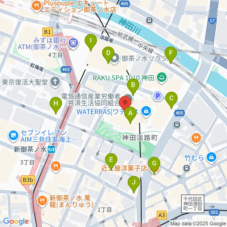 ワテラスコモンホール周辺のカフェ一覧地図