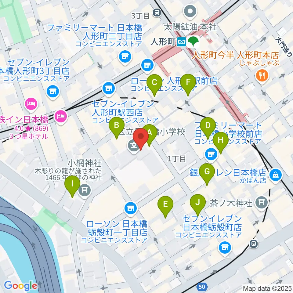 日本橋社会教育会館周辺のカフェ一覧地図
