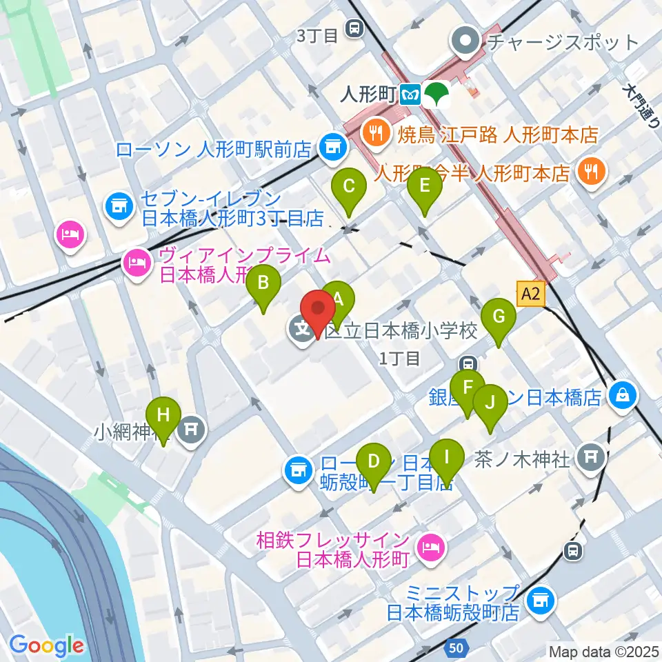日本橋社会教育会館周辺のカフェ一覧地図