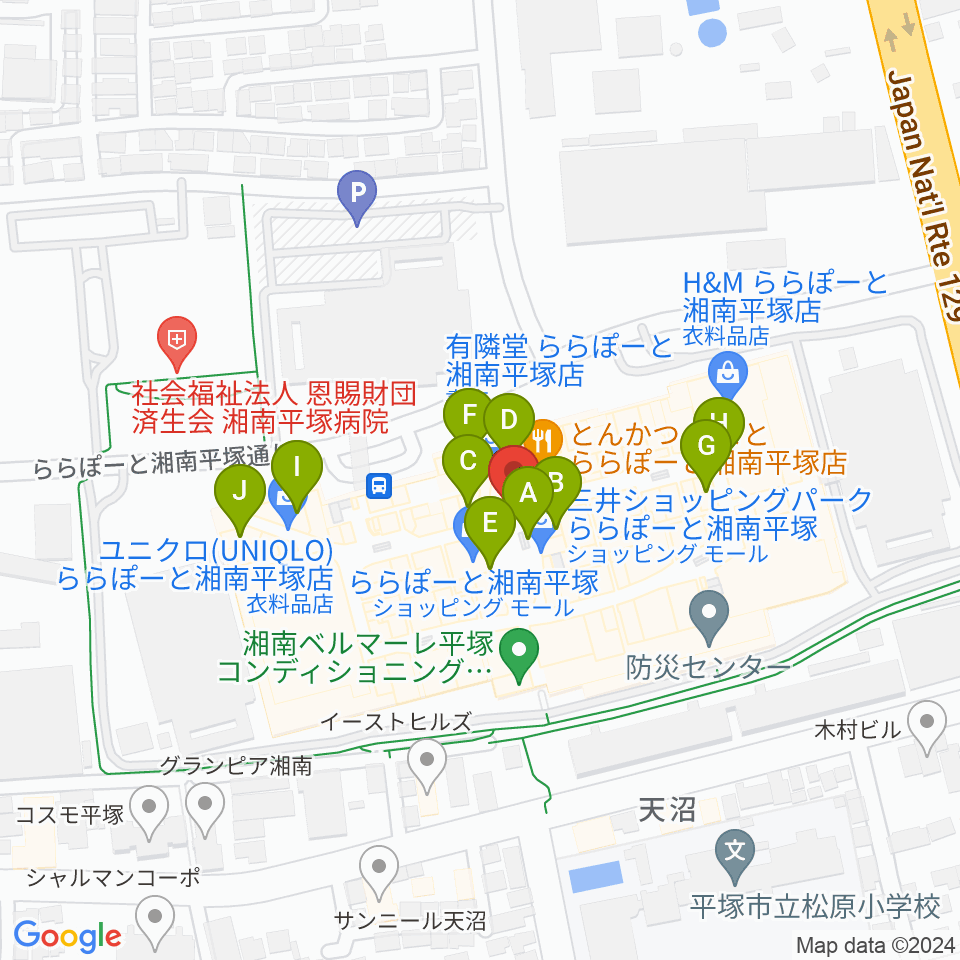 島村楽器 ららぽーと湘南平塚店周辺のカフェ一覧地図