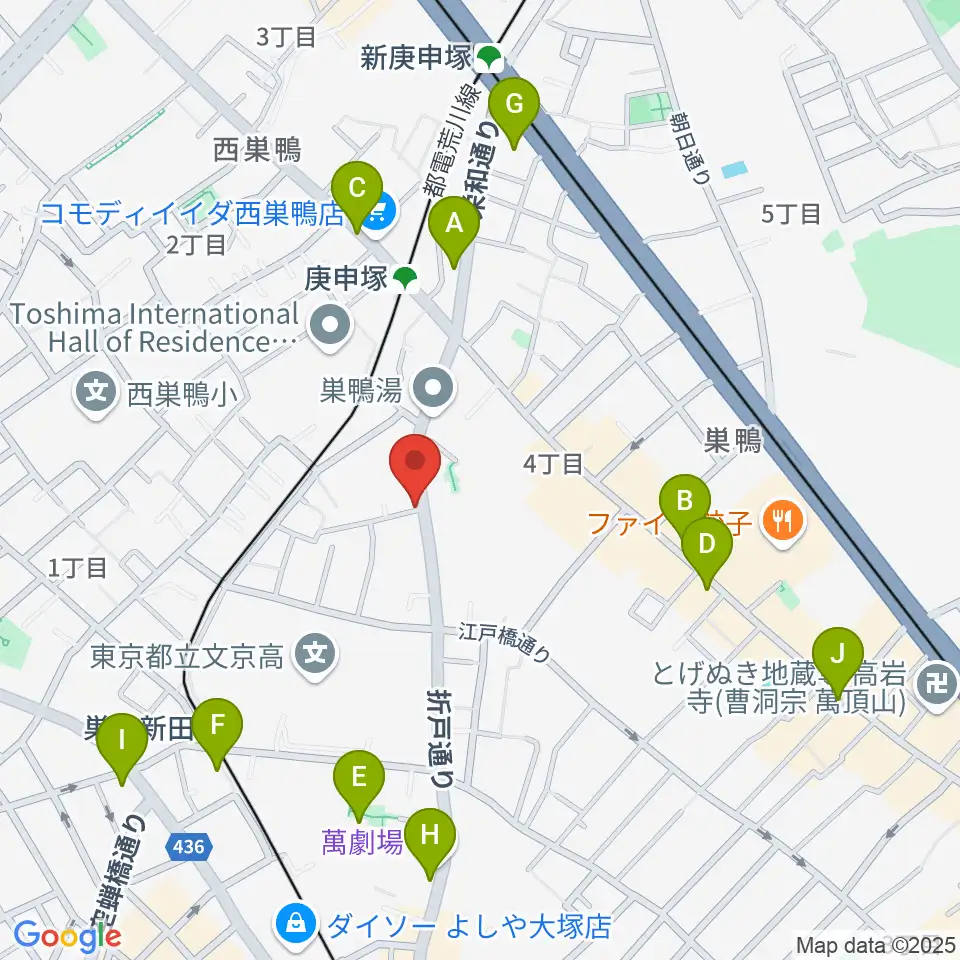 西巣鴨音楽堂周辺のカフェ一覧地図