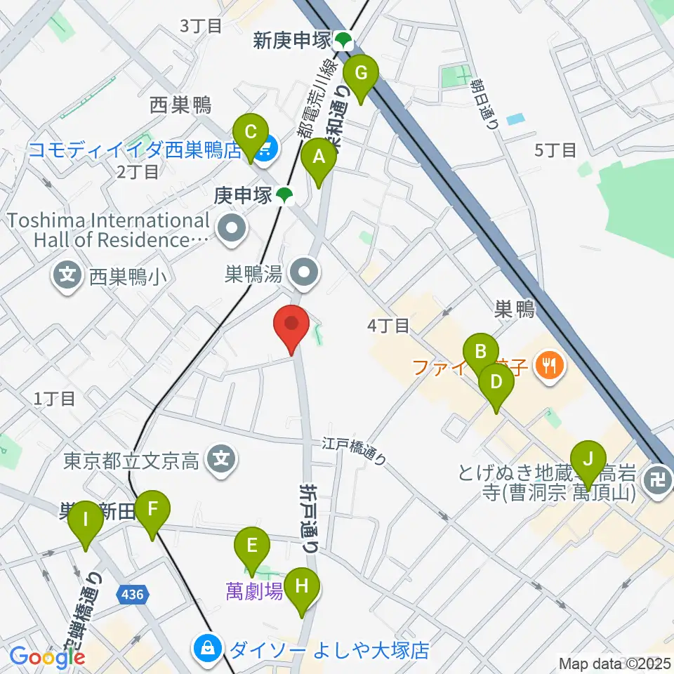 西巣鴨音楽堂周辺のカフェ一覧地図