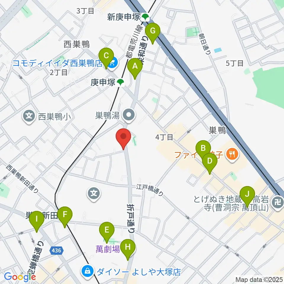 西巣鴨音楽堂周辺のカフェ一覧地図