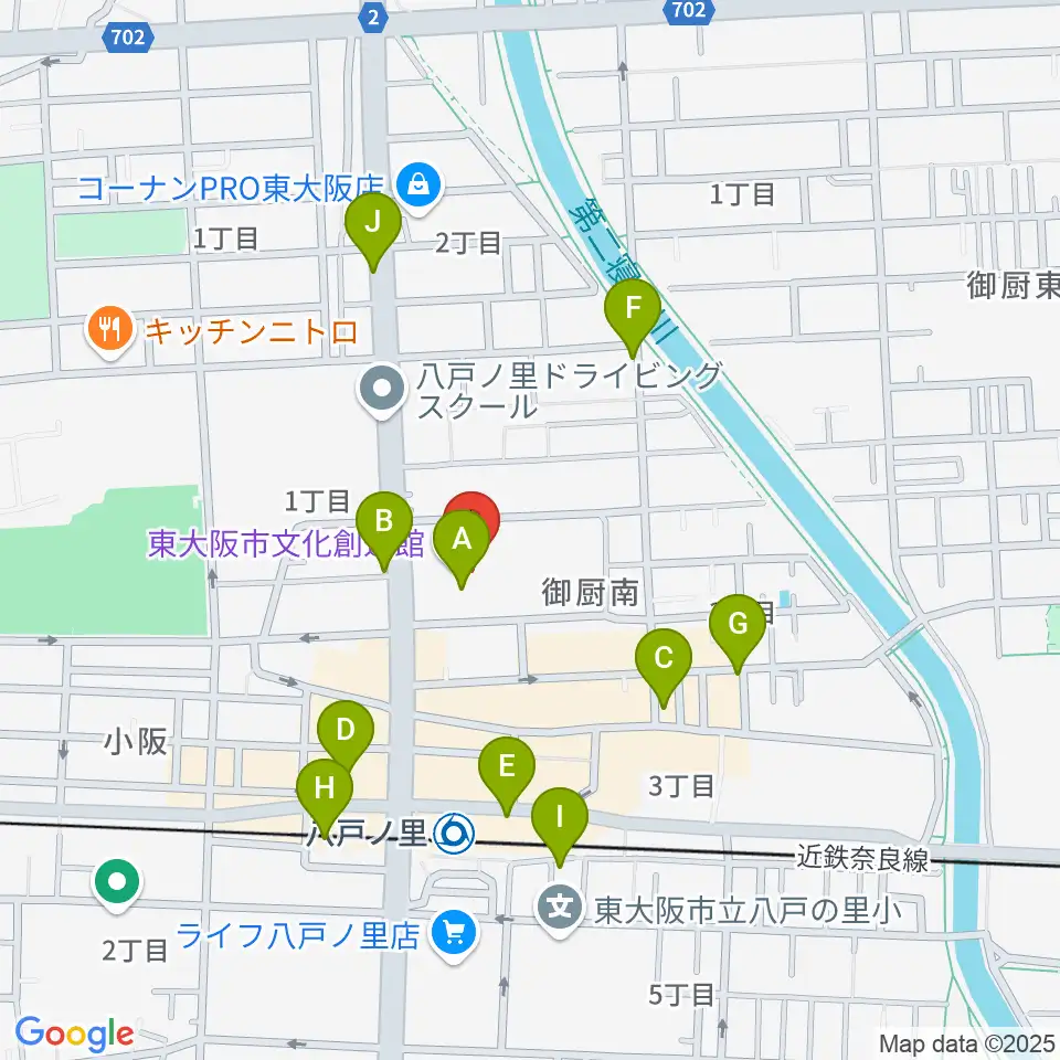 東大阪市文化創造館周辺のカフェ一覧地図