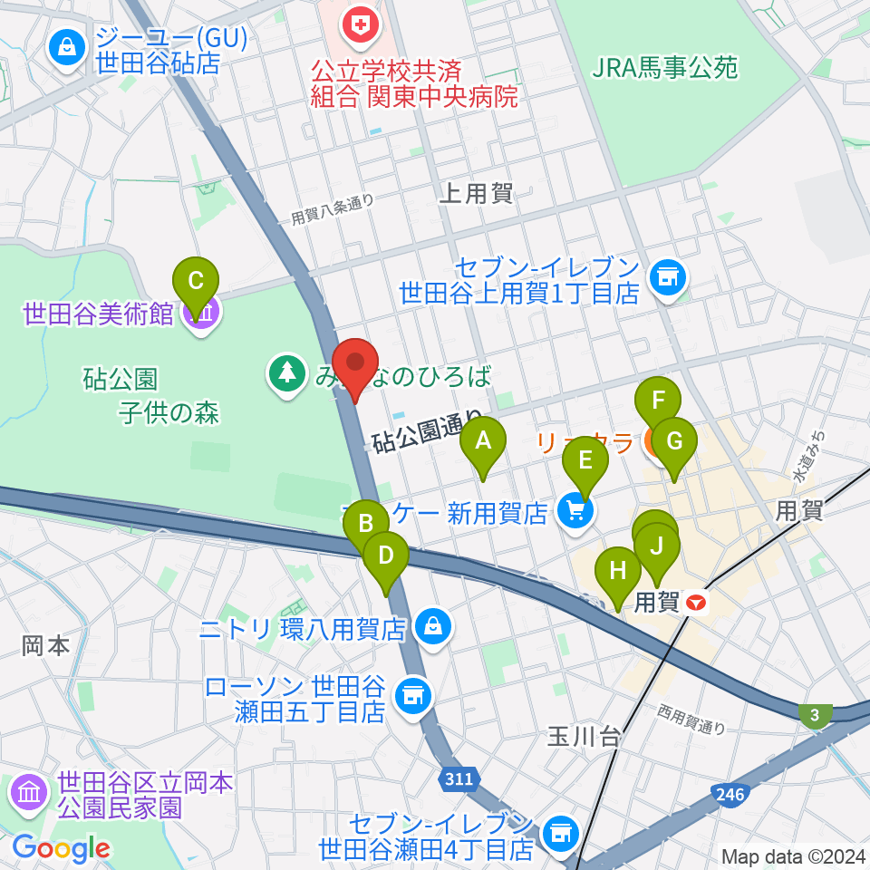 上用賀アートホール周辺のカフェ一覧地図