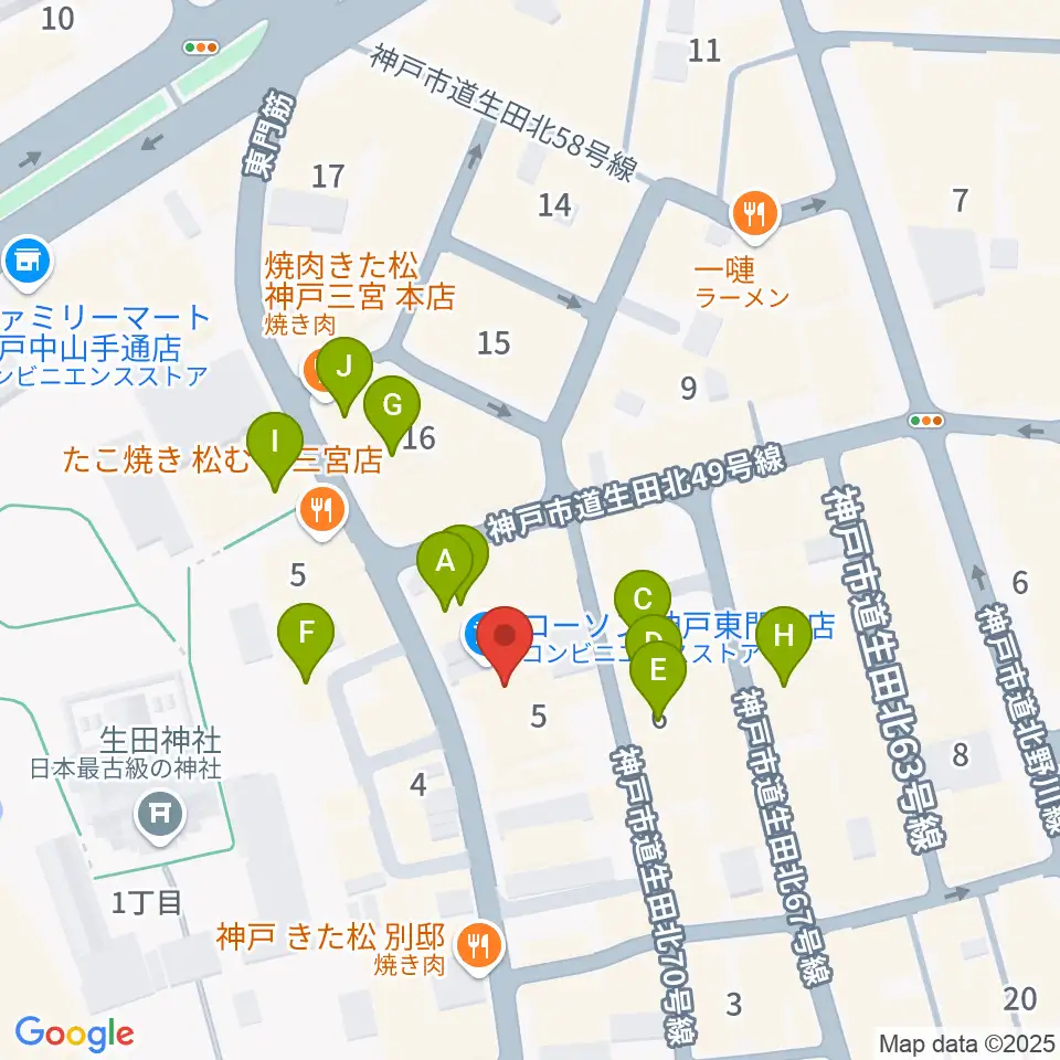 ケイヴ神戸周辺のカフェ一覧地図