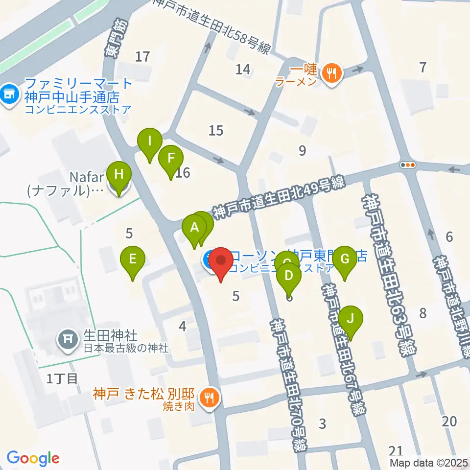 ケイヴ神戸周辺のカフェ一覧地図