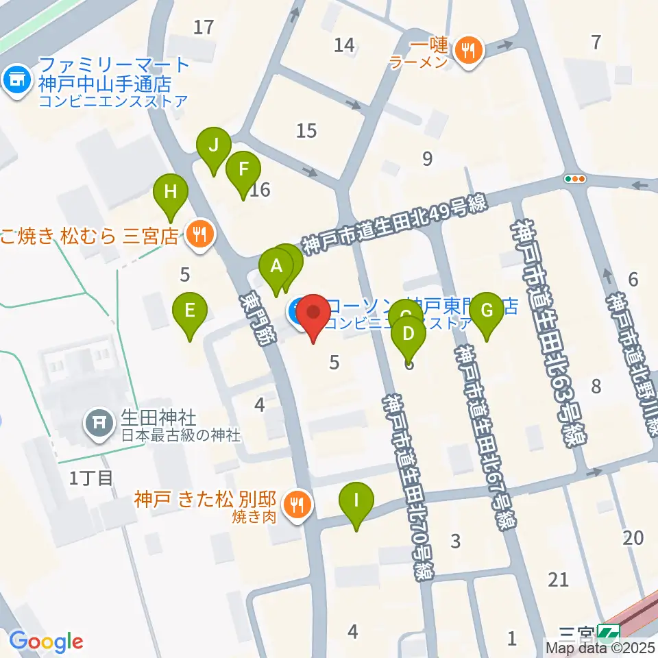 ケイヴ神戸周辺のカフェ一覧地図