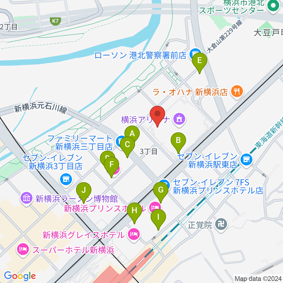 新横浜strage周辺のカフェ一覧地図