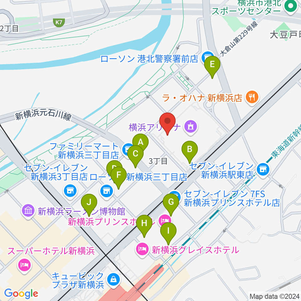 新横浜strage周辺のカフェ一覧地図