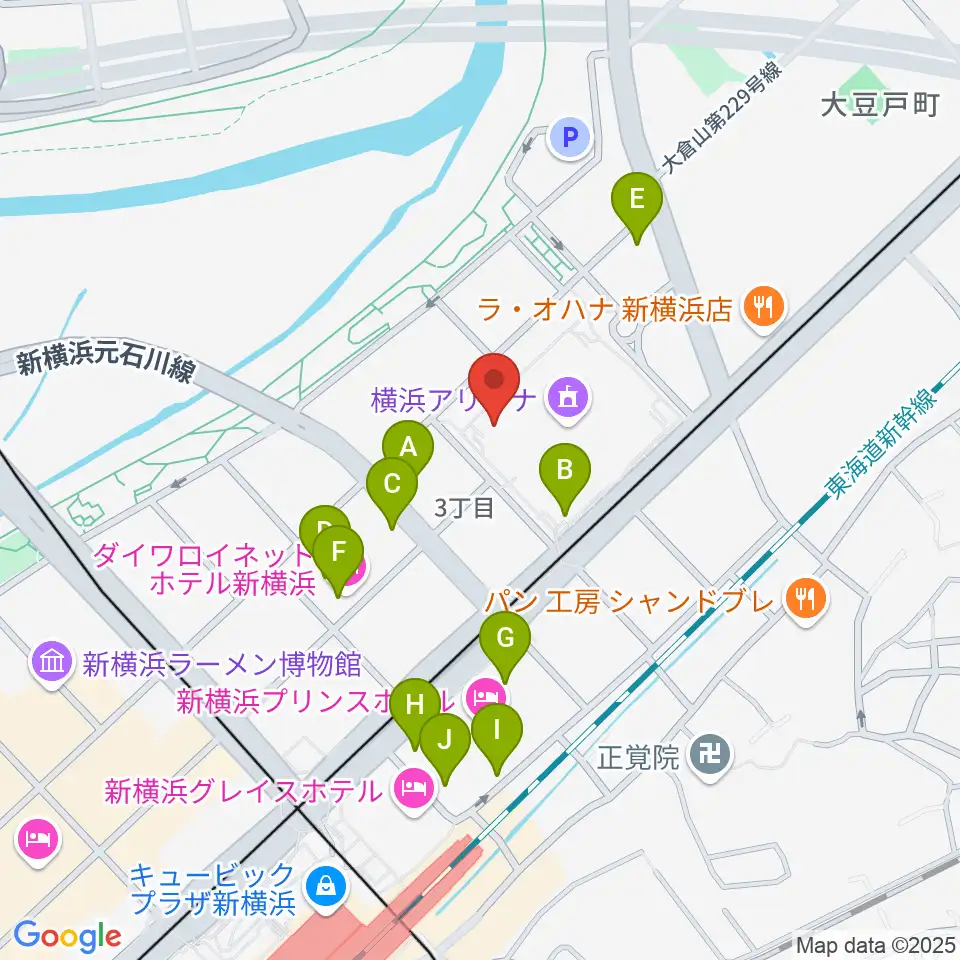 新横浜strage周辺のカフェ一覧地図