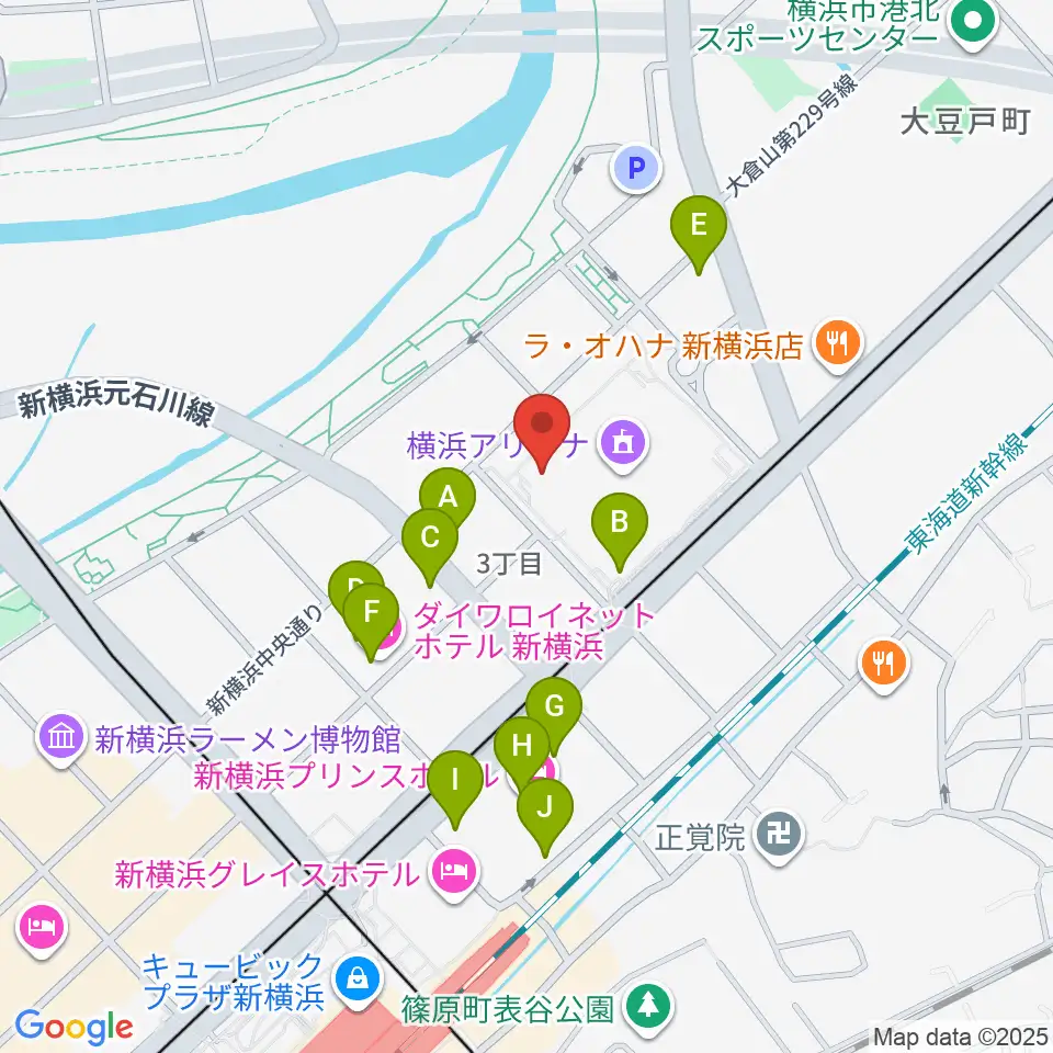 新横浜strage周辺のカフェ一覧地図