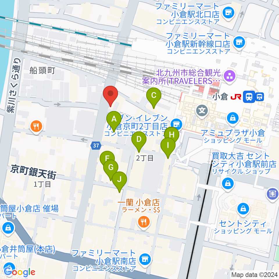 北九州響団 本陣周辺のカフェ一覧地図