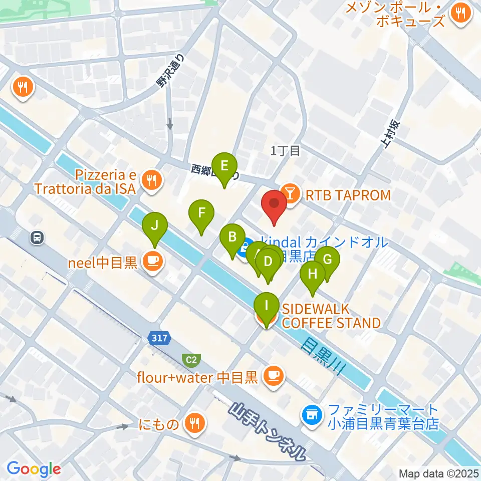 中目黒キンケロ・シアター周辺のカフェ一覧地図