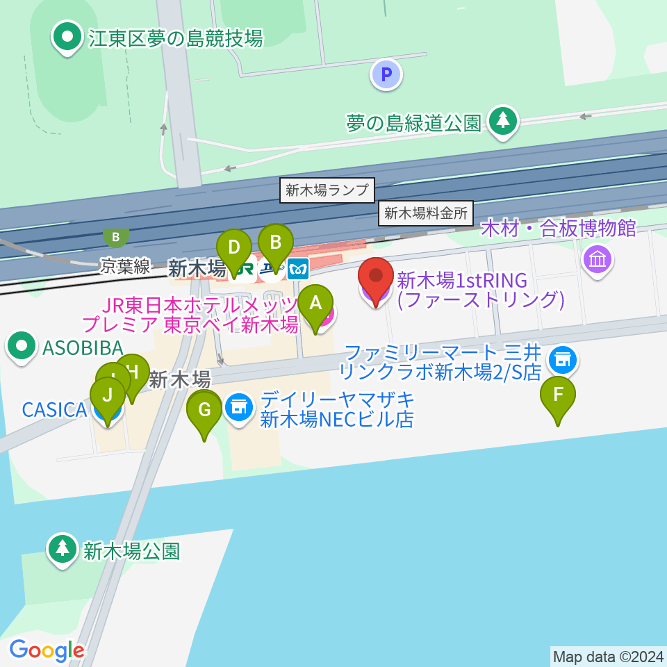 新木場1stRING周辺のカフェ一覧地図