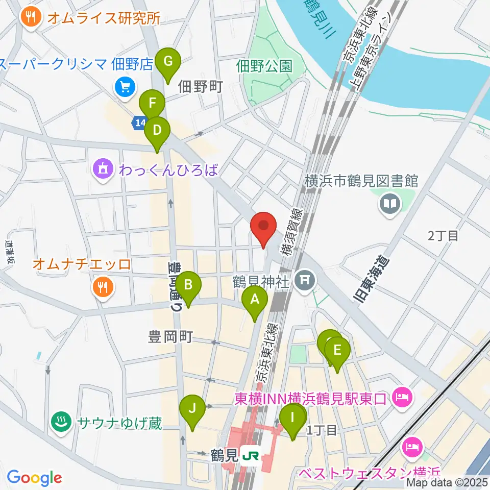 鶴見GIGS周辺のカフェ一覧地図