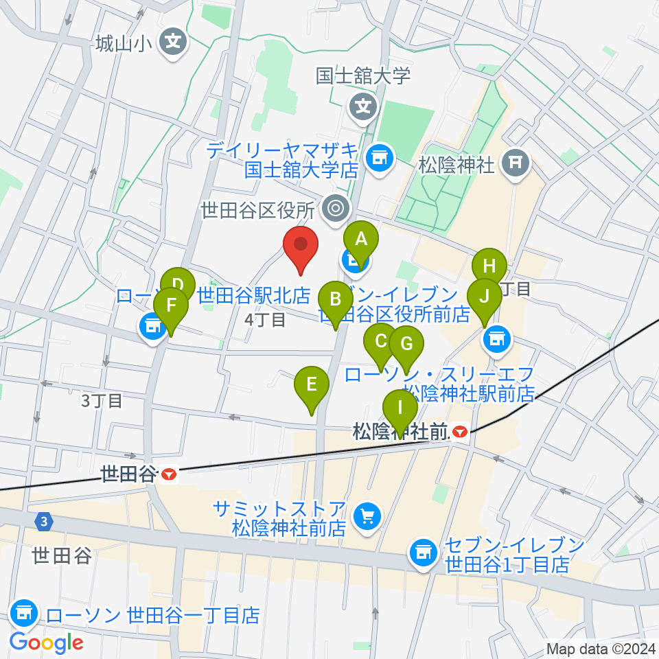 世田谷区民会館周辺のカフェ一覧地図