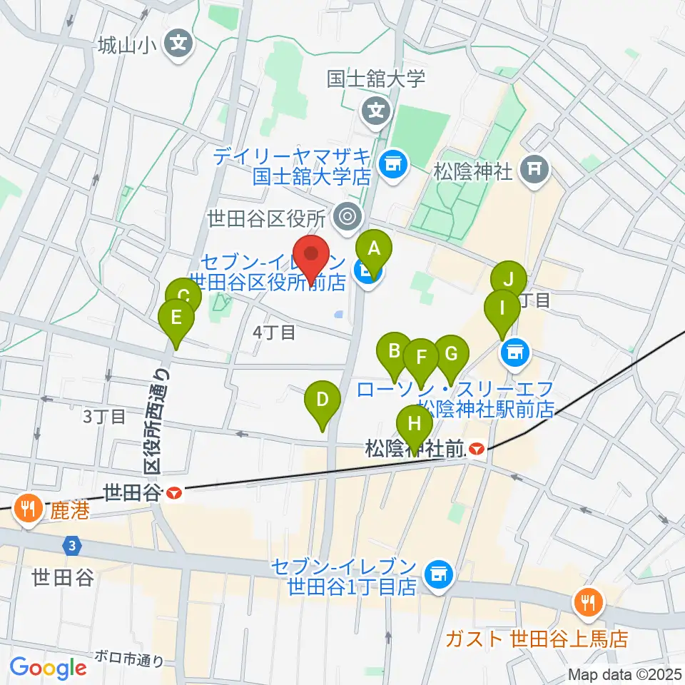 世田谷区民会館周辺のカフェ一覧地図