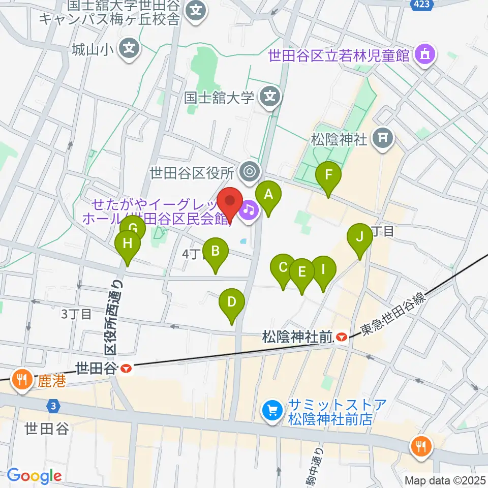 せたがやイーグレットホール周辺のカフェ一覧地図