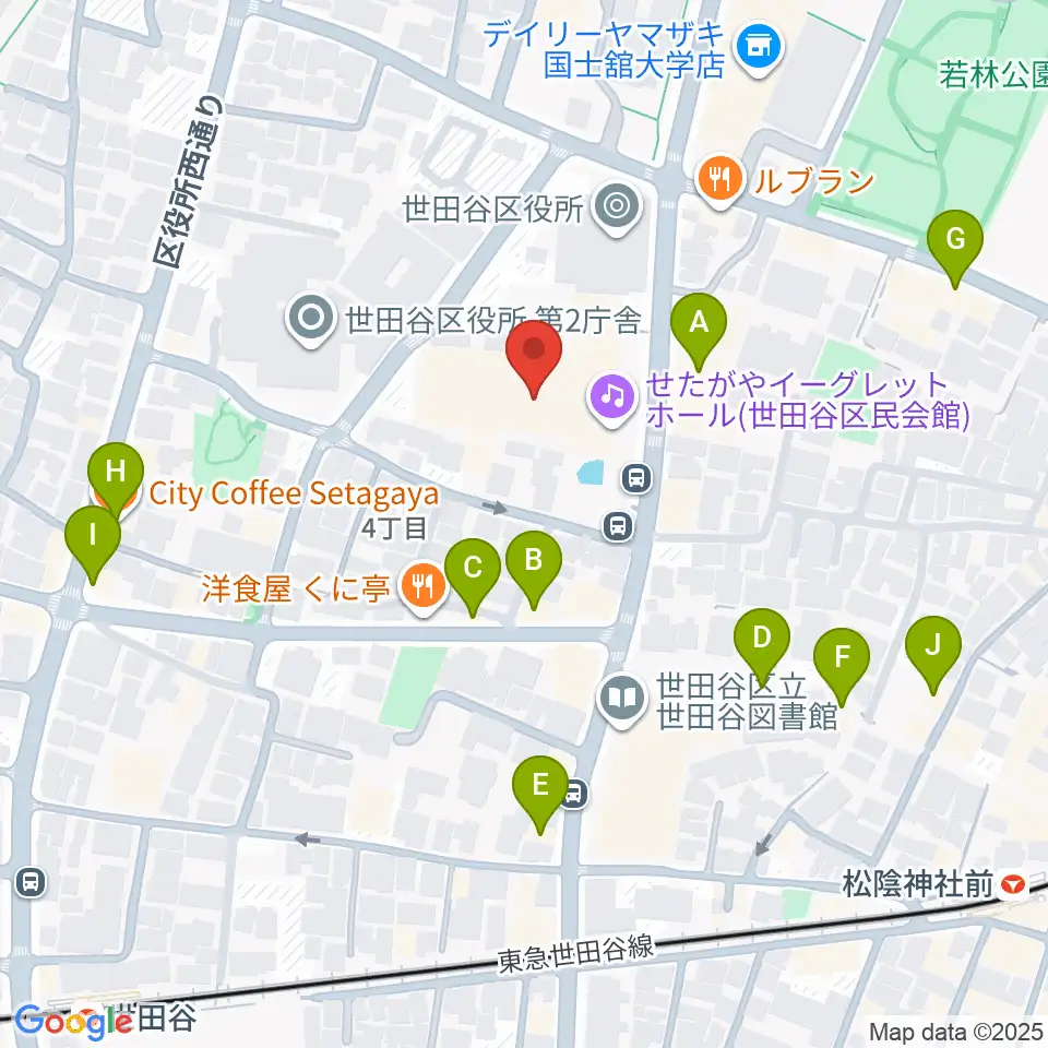 せたがやイーグレットホール周辺のカフェ一覧地図