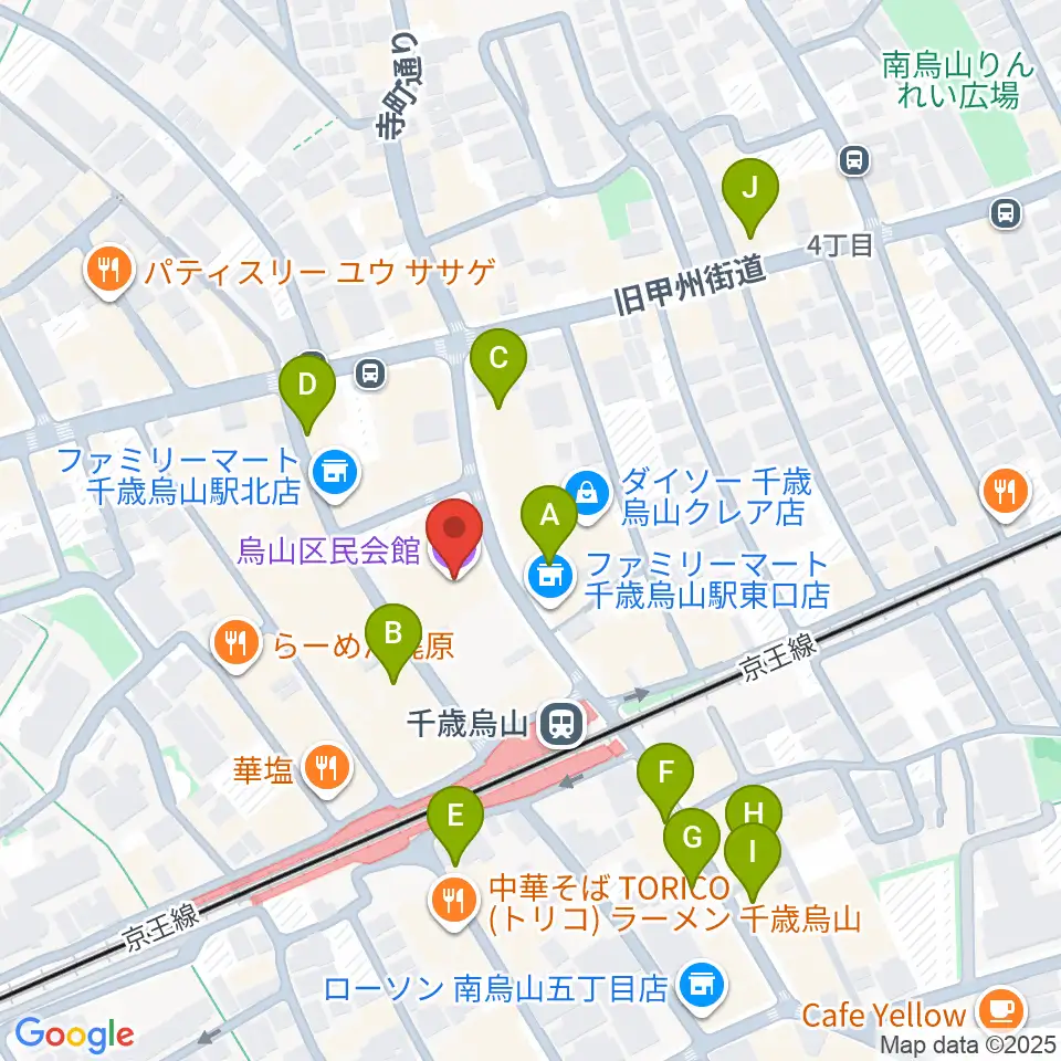 烏山区民会館周辺のカフェ一覧地図