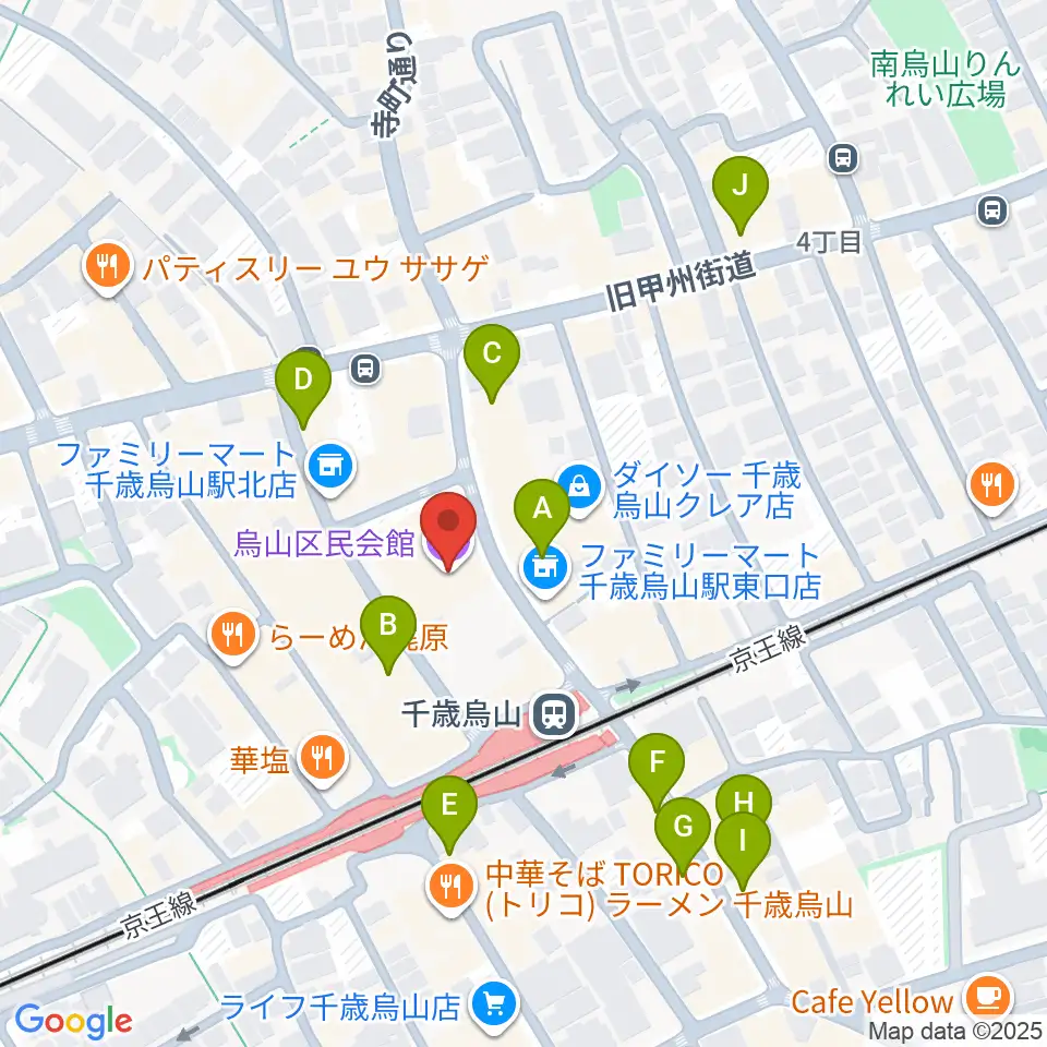 烏山区民会館周辺のカフェ一覧地図