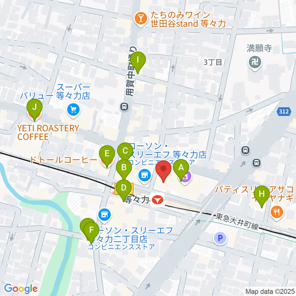 玉川せせらぎホール（玉川区民会館）周辺のカフェ一覧地図