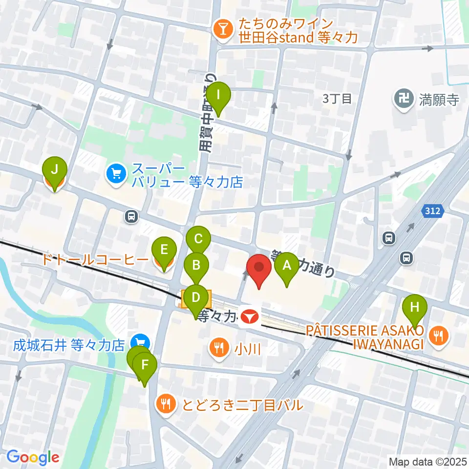 玉川せせらぎホール(玉川区民会館)周辺のカフェ一覧地図