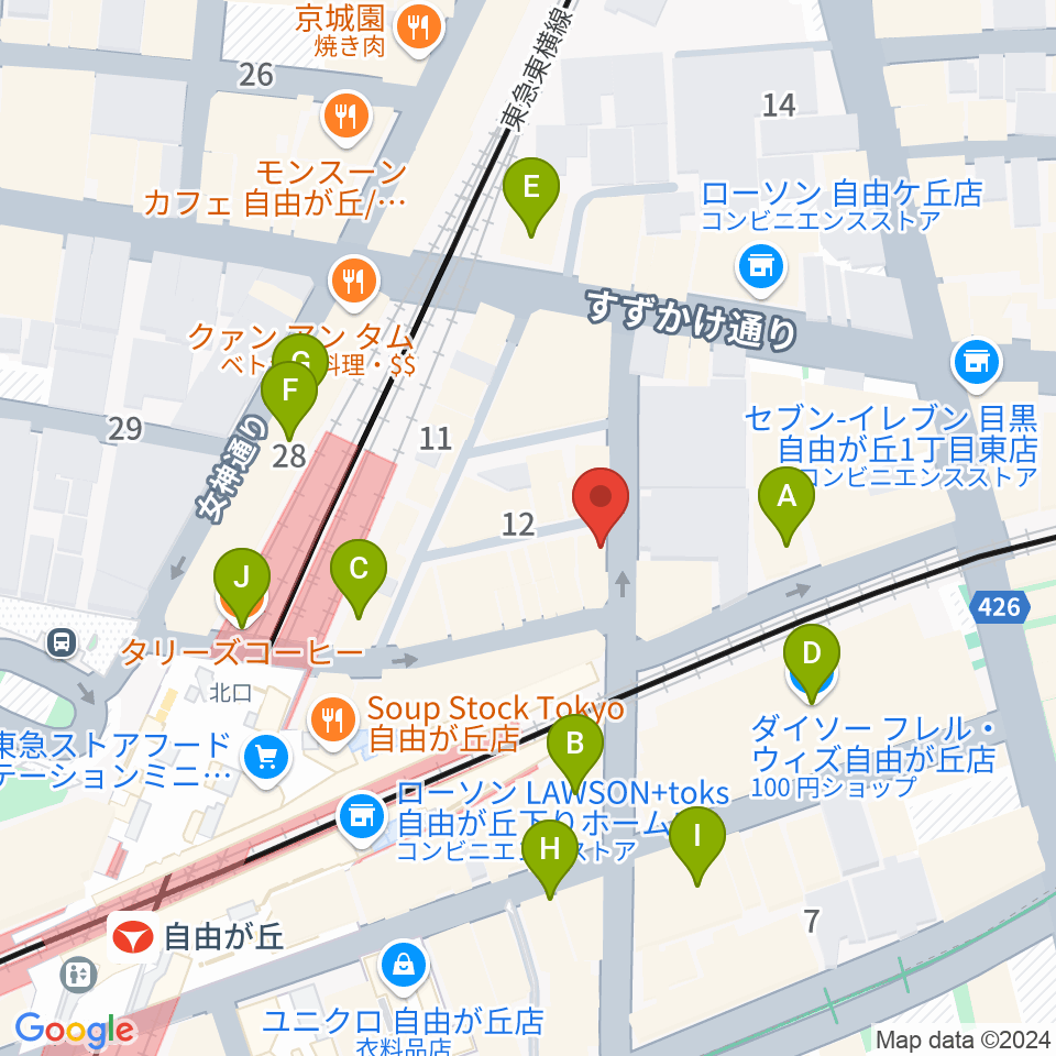 自由が丘グランチェルト周辺のカフェ一覧地図