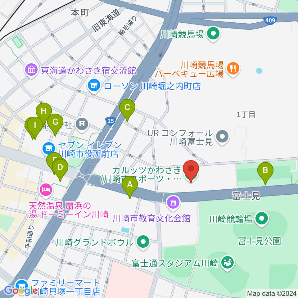 カルッツかわさきホール周辺のカフェ一覧地図