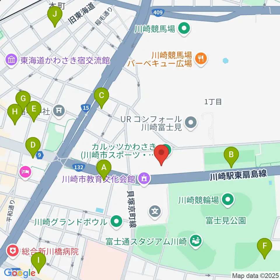 カルッツかわさきホール周辺のカフェ一覧地図