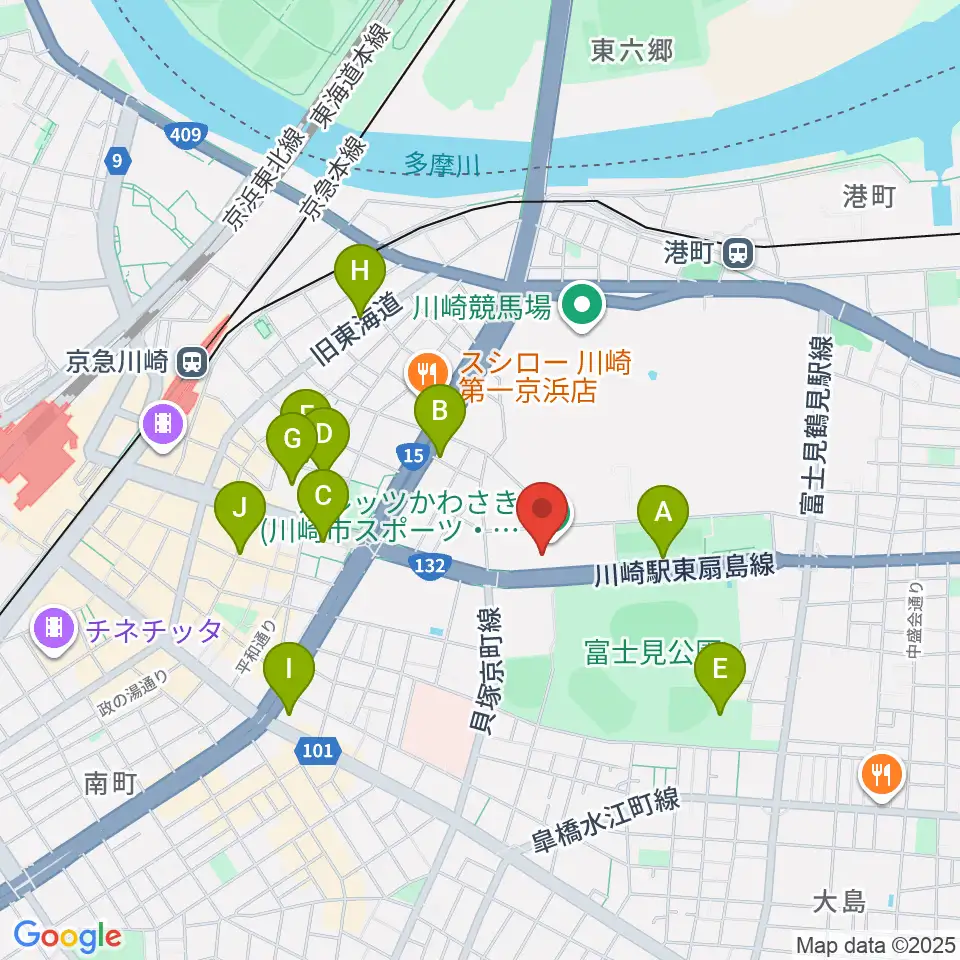 カルッツかわさきホール周辺のカフェ一覧地図