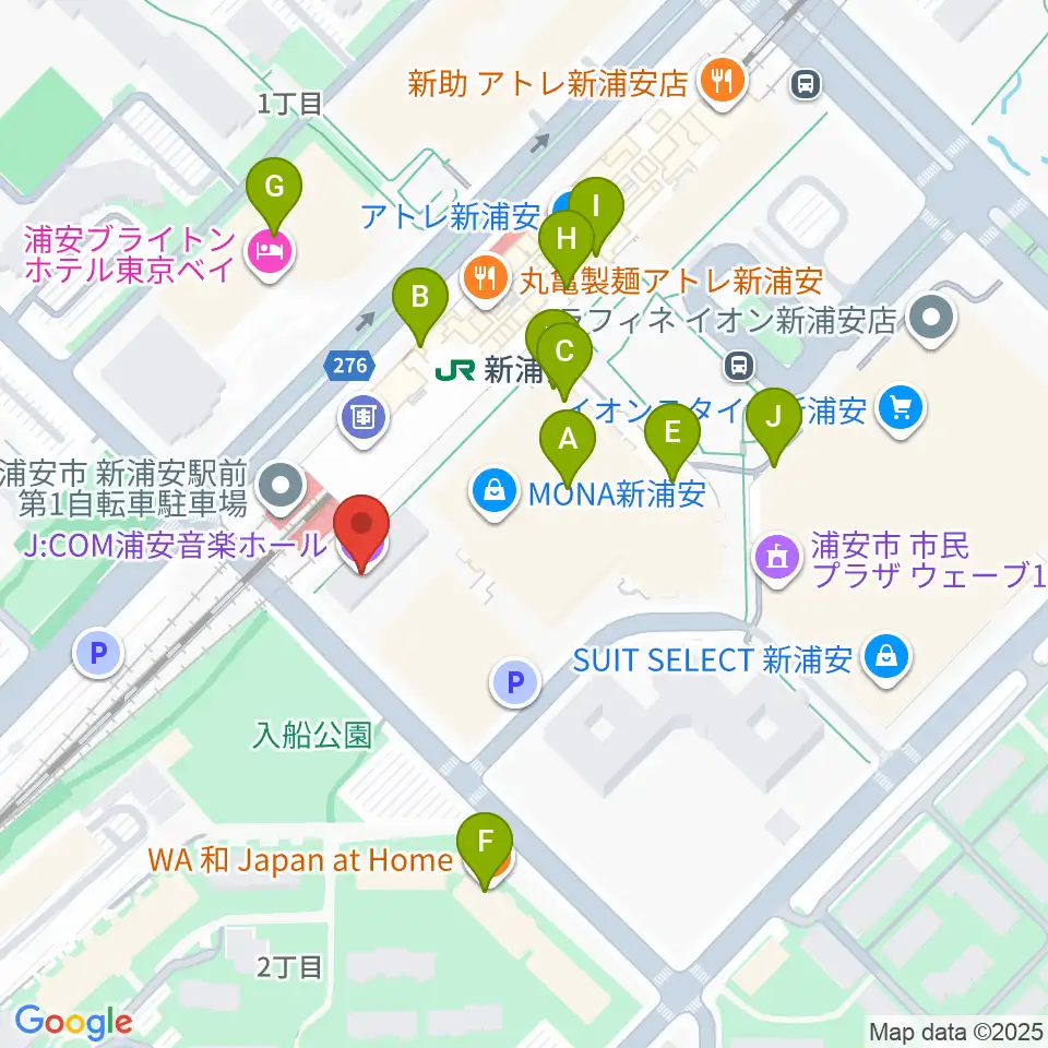 J:COM 浦安音楽ホール周辺のカフェ一覧地図