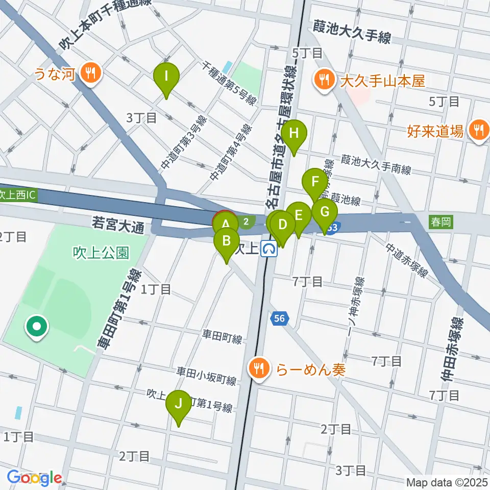 サタケドラムショップ周辺のカフェ一覧地図
