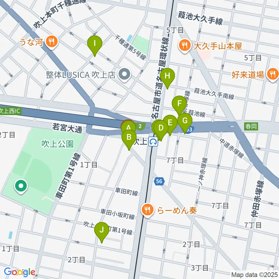 サタケドラムショップ周辺のカフェ一覧地図