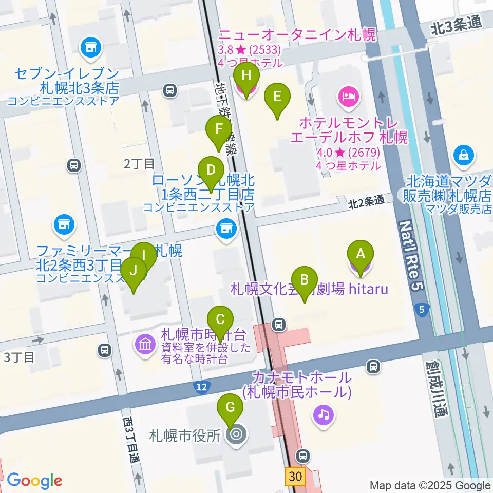 札幌文化芸術劇場 hitaru周辺のカフェ一覧地図